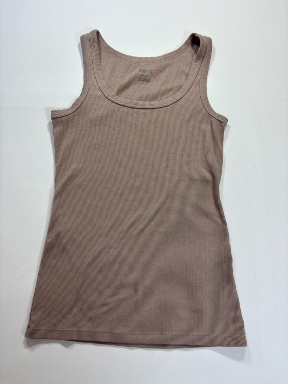 Felina Ribbed Scoop Tank Top - Taupe Brown